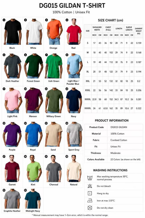 Gildan Heavy Cotton T-Shirt | DG015 size and color chart