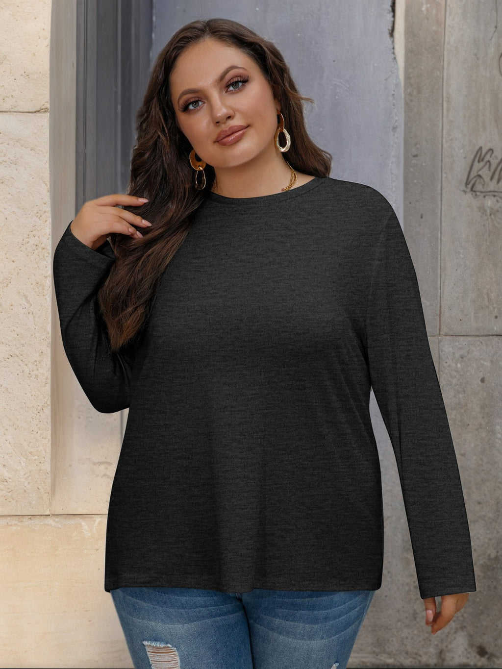 Women's Plus Long Sleeve Tee — Black