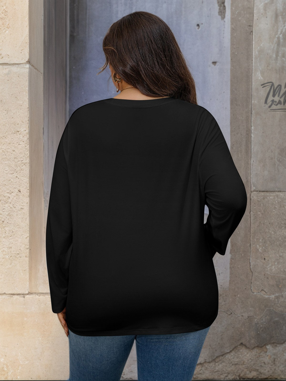 Women's Plus Long Sleeve Crew — Black